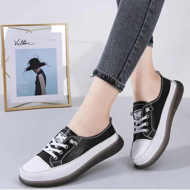 Genuine Leather Soft Sole Outdoor Summer Walking Vulcanized Shoes Women Jogging Sneakers Woman Flat Trainers Fitness Footwear