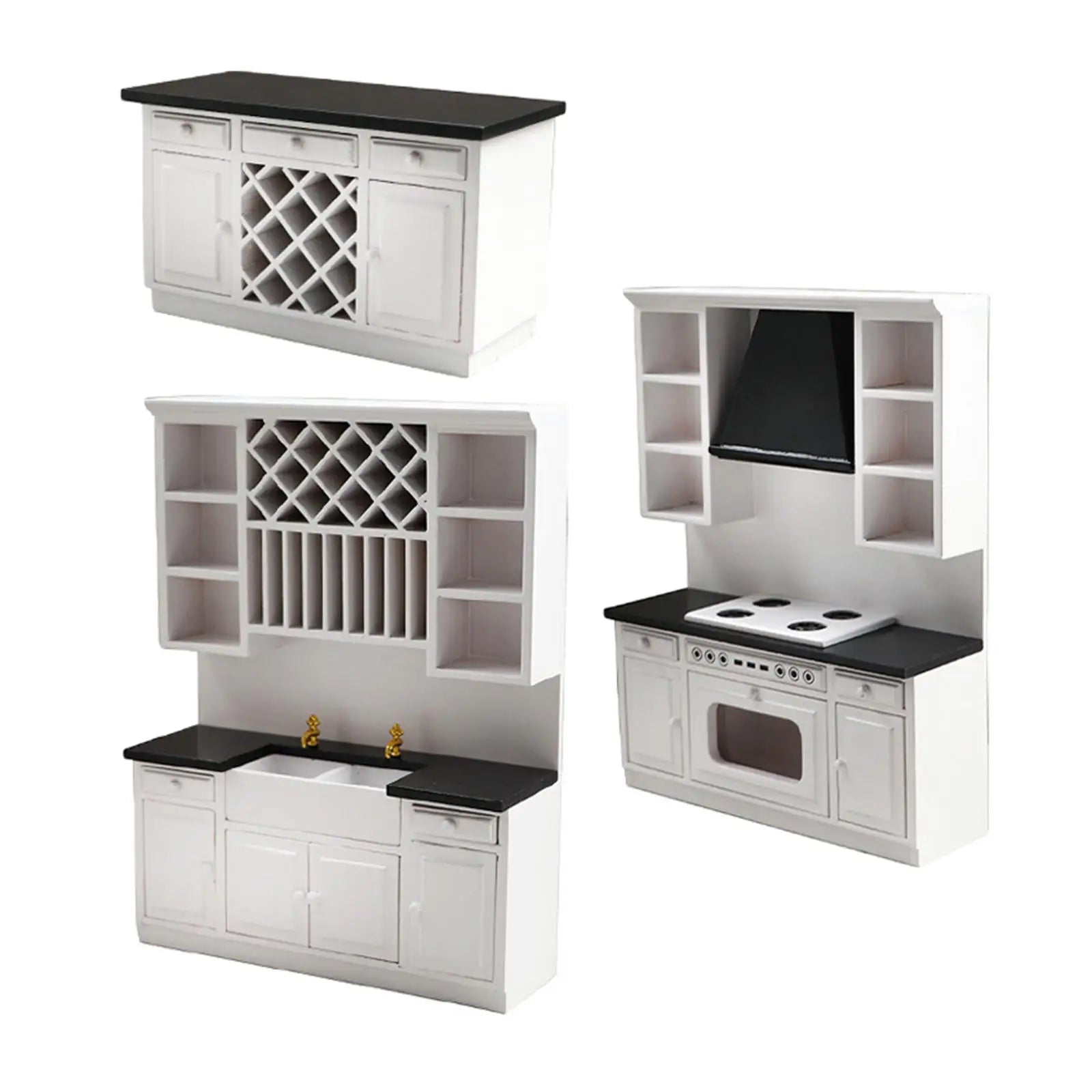 1/12 3Pcs Dollhouse Kitchen Cabinet Dining Room Furniture Set Doll House DIY Decor Mini Bar Counter Furniture Accessories