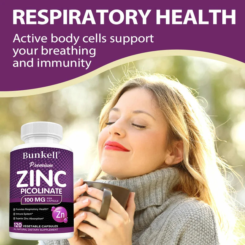 High Absorption Zinc Picolinate 100 Mg - Essential Nutrient for Respiratory Health, Immune System, and Overall Well-being