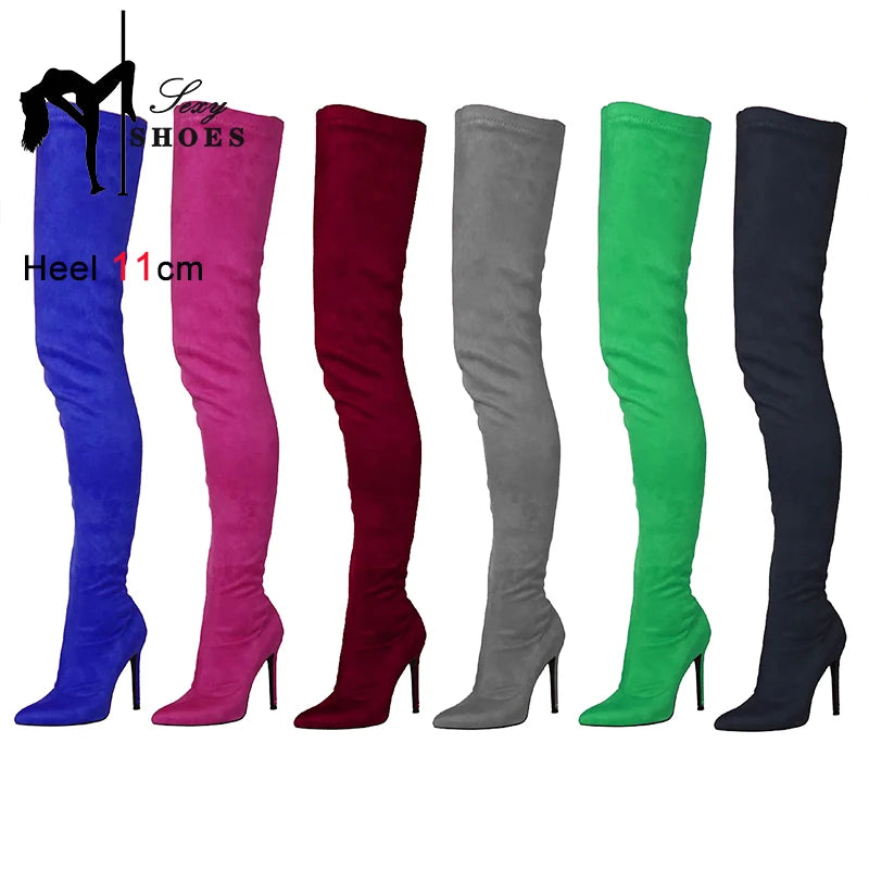 Stretch Slim Over-the-knee Boots Ladies Pointed Toe Stiletto Heels Autumn 2023 New Large Size Women Shoes Stage Show Thigh Boots