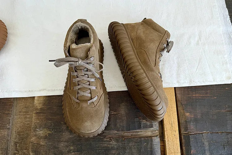 Careaymade-Wide Head Genuine Leather Women's Boots comfortable soft sole thick sole Boken warm Ankle Boots workwear short boots