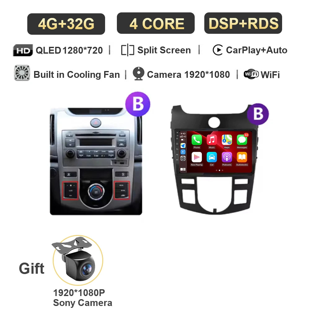 Android For KIA Forte Cerato 2 Porte Koup 2008 2009 2014 Auto Car Intelligent Systems AutoMotiveCarplay Auto Screen Wireless