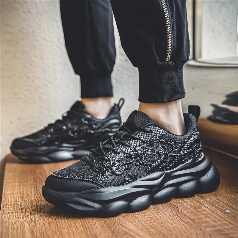 Men Casual Sneakers Cool Chinese Dragon Relief Shoes Luminous Platform Tennis Running Sport Shoe Lovers Walking Jogging Trainers