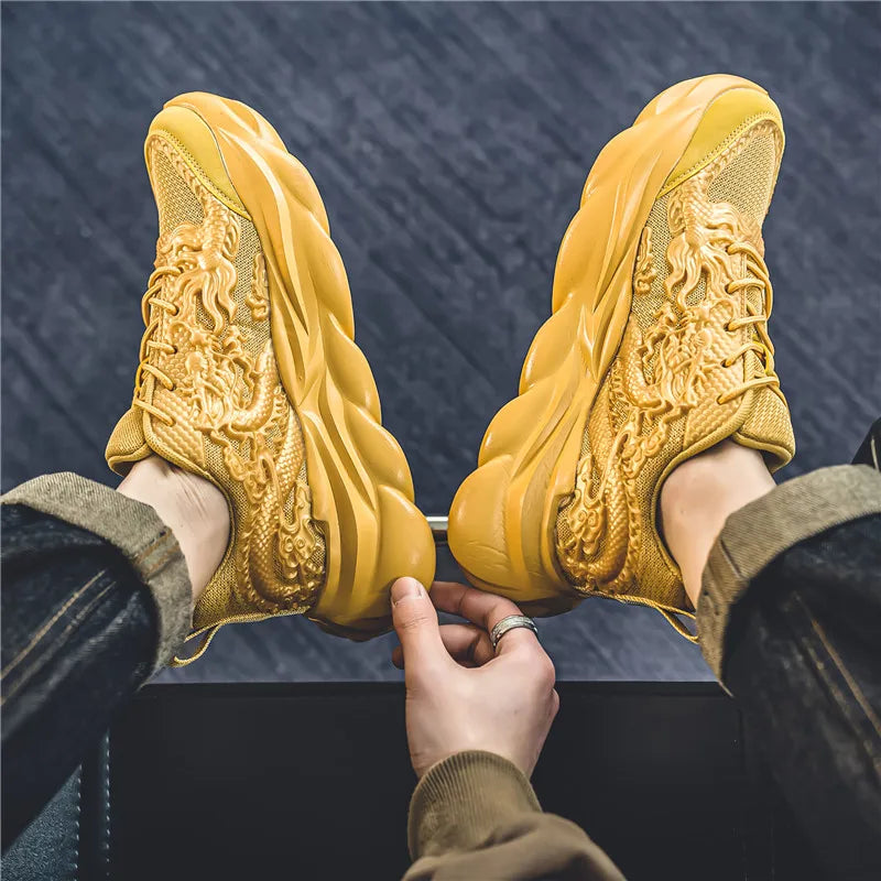 Men Casual Sneakers Cool Chinese Dragon Relief Shoes Luminous Platform Tennis Running Sport Shoe Lovers Walking Jogging Trainers