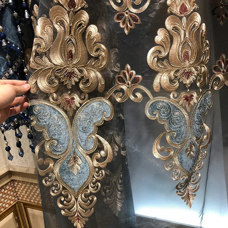European-style Curtains for Living Dining Room Bedroom High-end Embroidery Tulle Luxury Chenille Window Study Valance Custom