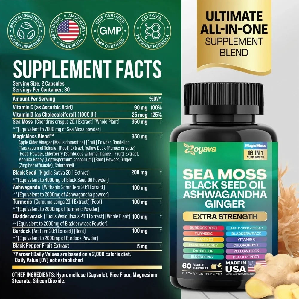 Sea Moss Blend, 19,445 MG All-in-One Formula with over 15+ Super Ingredients, Extra Strength & High Potency