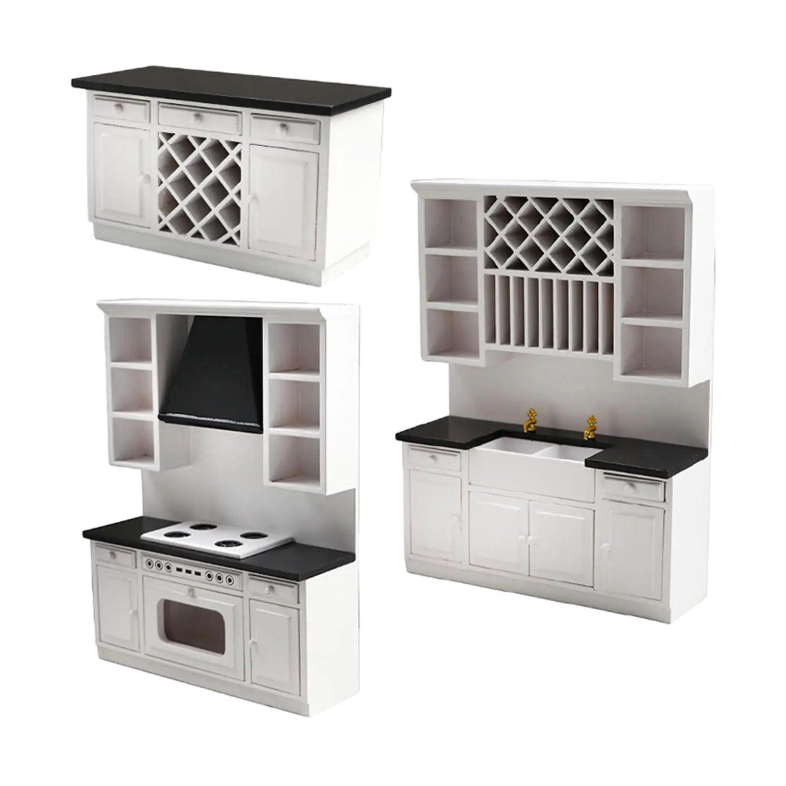 1/12 3Pcs Dollhouse Kitchen Cabinet Dining Room Furniture Set Doll House DIY Decor Mini Bar Counter Furniture Accessories