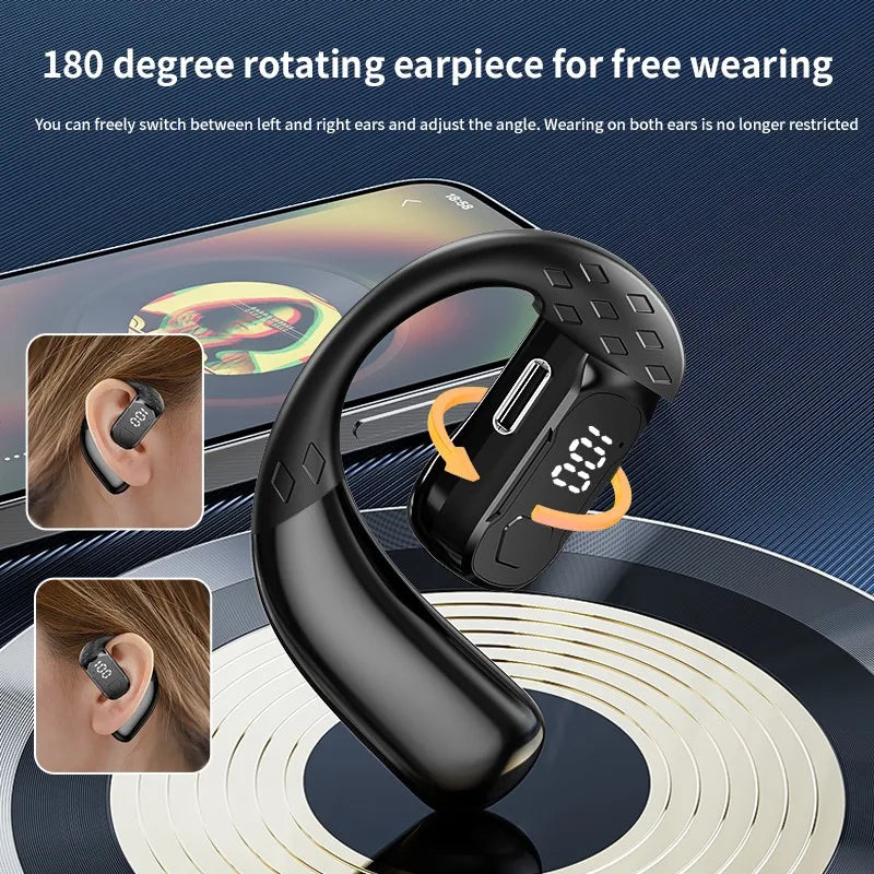 Wireless Bluetooth 5.4 open 180 ° rotating air conduction headset with LED battery display on both ears and microphone earphone