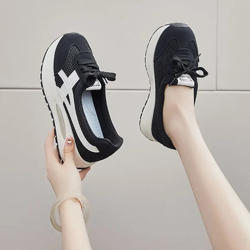 2024 Autumn New Mesh Casual Women's Flat Shoes Fashion Round Head Wedge Light and Smooth Women's Vulcanized Shoes