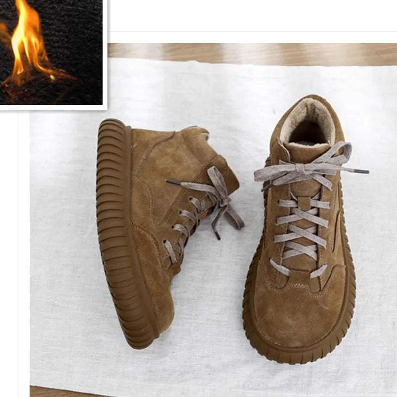 Careaymade-Wide Head Genuine Leather Women's Boots comfortable soft sole thick sole Boken warm Ankle Boots workwear short boots