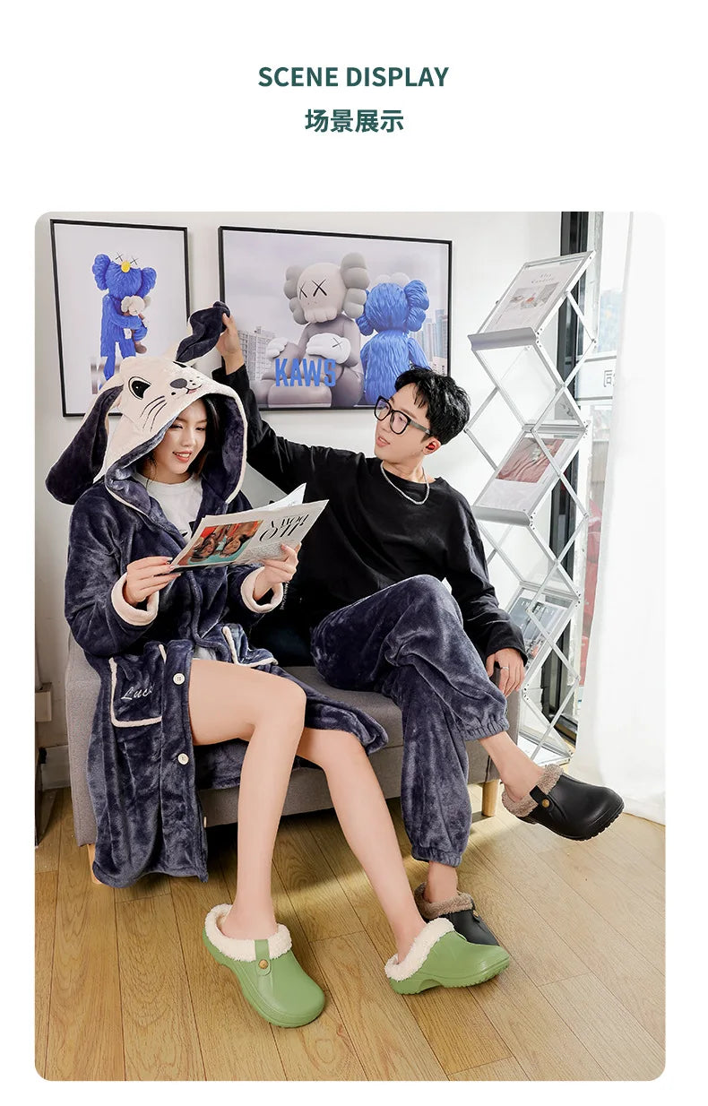 Waterproof Mule Clogs Men Slippers Winter Warm Unisex Fur Slippers House Room Slippers Trend Indoor Floor Shoes Slides For Women