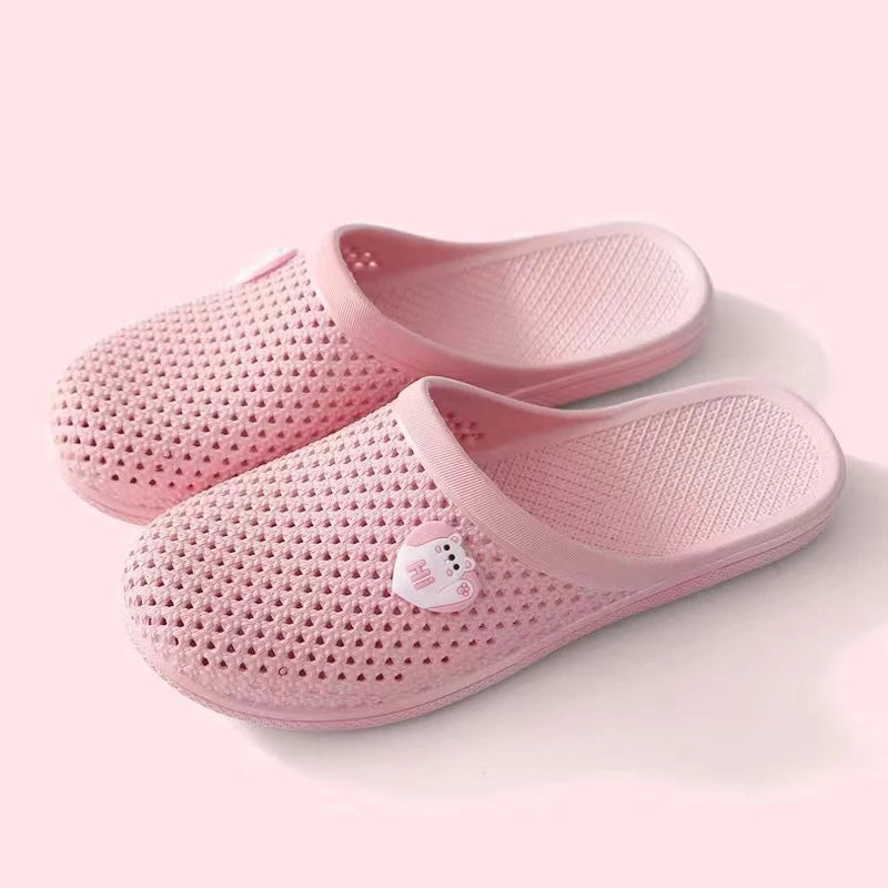 Fashionable Candy Color Hollow Toe Flat Non-Slip Waterproof Casual Slippers