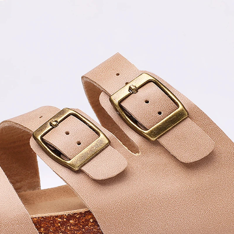 Comwarm Women New Clogs Slippers Summer Fashion Open Toe Beach Shoes With Double Buckle New Cork Footbed Mule Sandals Home Slide
