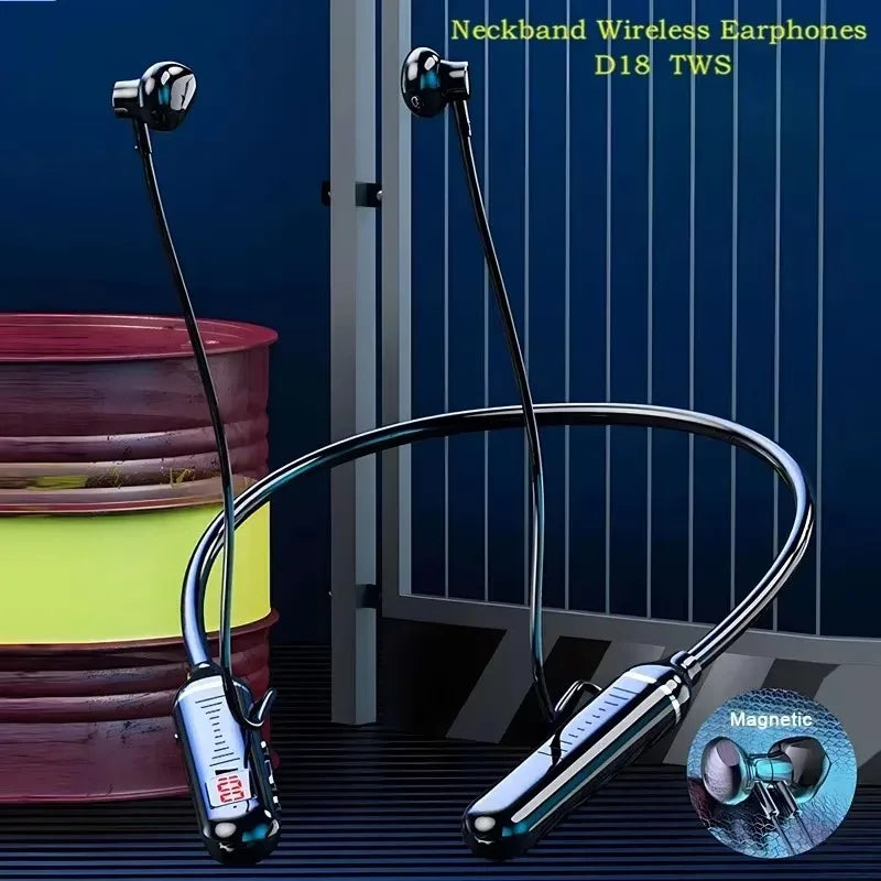 سماعات أذن بلوتوث 5.2، سماعات حول الرقبة، سماعات رأس لاسلكية TWS، ستيريو هاي فاي، شاشة رقمية LED، وضع مزدوج، سماعات أذن مقاومة للماء