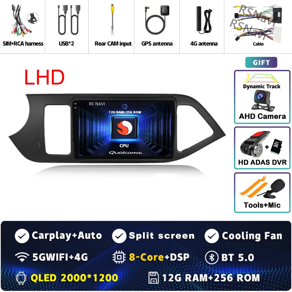 Android 15 For KIA Morning 2 picanto 2011-2017 LHD 2K QLED Android Car Radio Multimedia Video Player GPS Stereo CarPlay