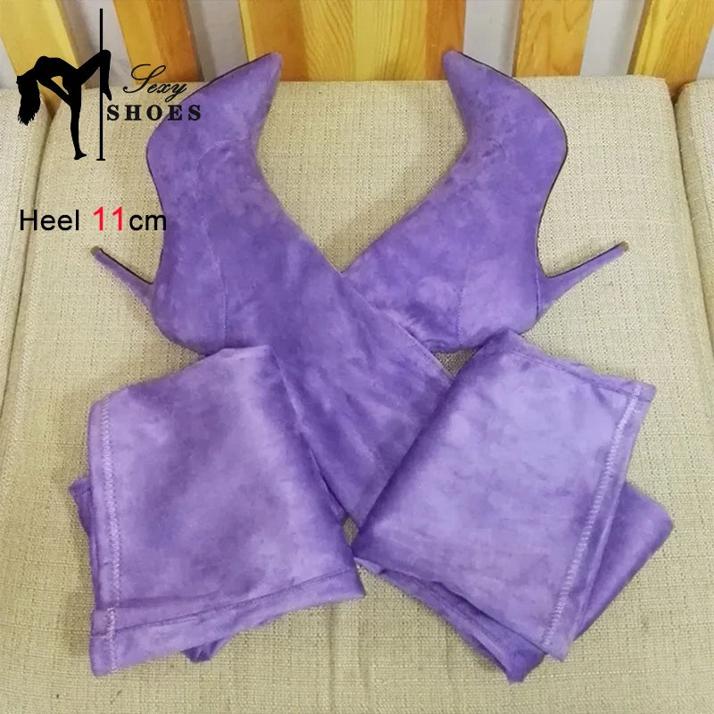 Stretch Slim Over-the-knee Boots Ladies Pointed Toe Stiletto Heels Autumn 2023 New Large Size Women Shoes Stage Show Thigh Boots