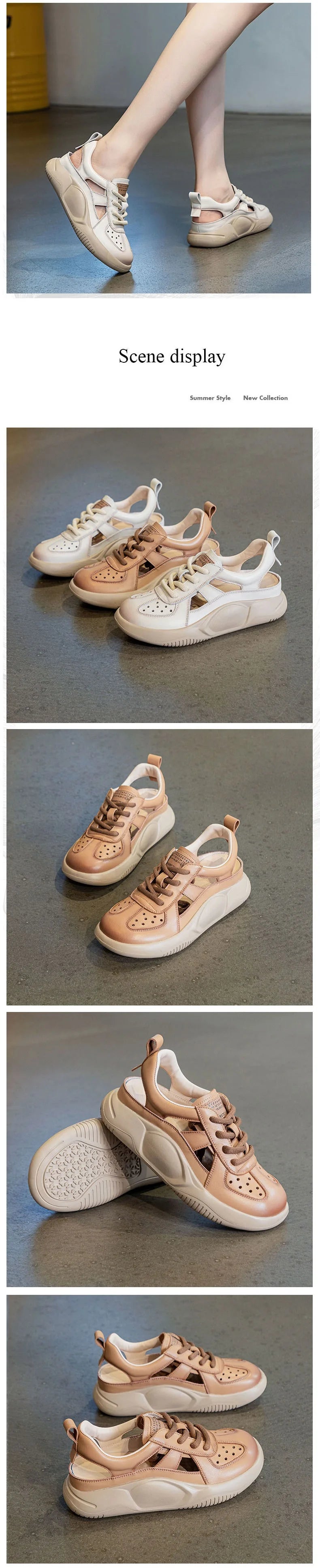 DRKANOL Platform Sandals Women Summer Round Toe Shoes Lace-Up Genuine Leather Thick Bottom Lightweight Casual Sneakers Sandals