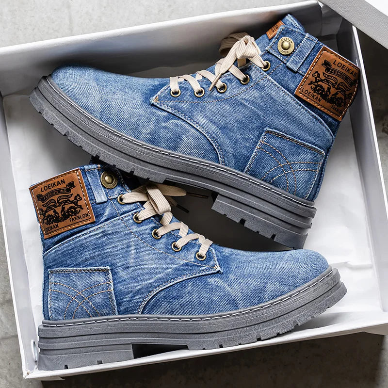 Men's high top denim boots, casual sports shoes, trendy and fashionable men's boots
