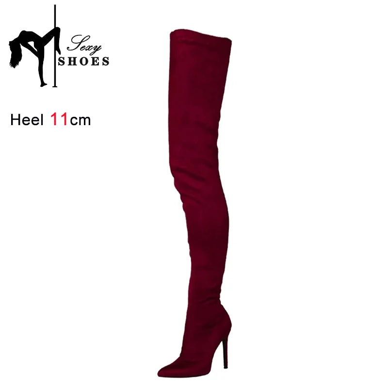 Stretch Slim Over-the-knee Boots Ladies Pointed Toe Stiletto Heels Autumn 2023 New Large Size Women Shoes Stage Show Thigh Boots