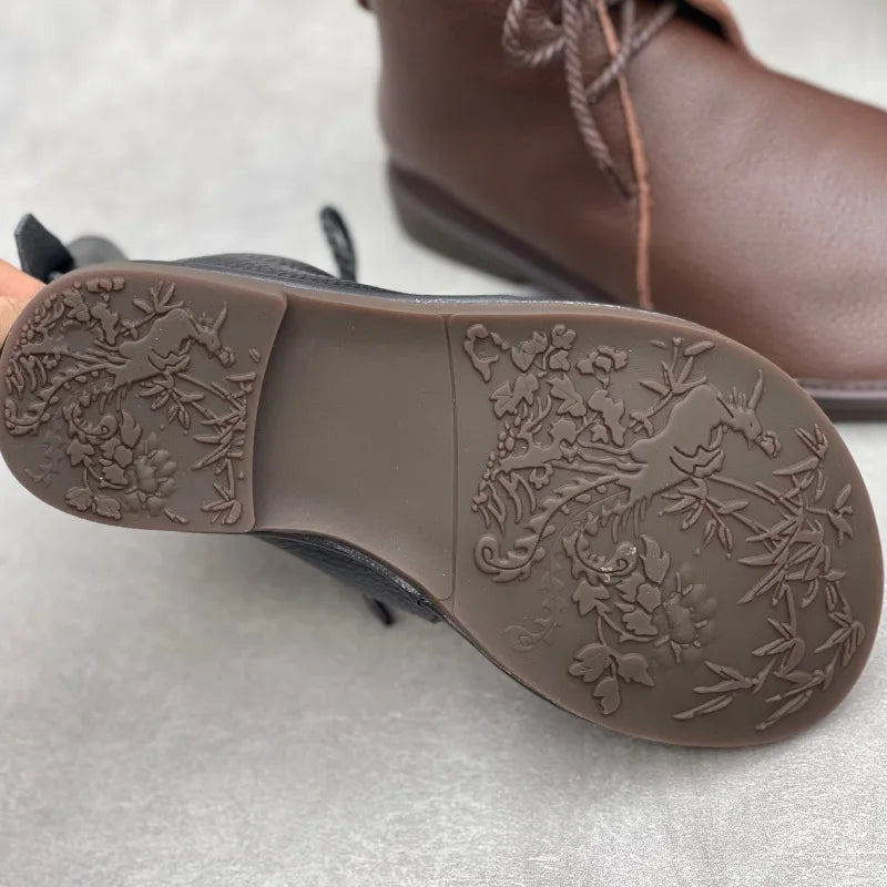 Johnature Retro Genuine Leather Short Boots 2025 New Casual Round Toe Versatile Solid Color Women's Soft Cowhide Soft Sole Shoes