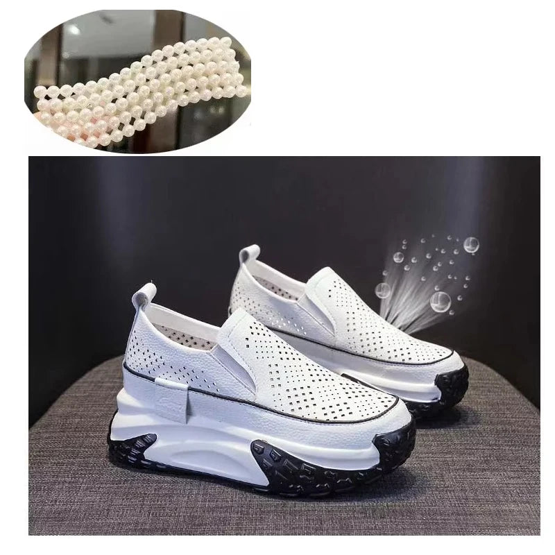 Fujin 7cm Genuine Leather Women Vulcanized Platform Wedge Chunky Sneaker Casual Stable Fashion Skate Boarding High Brand Shoes