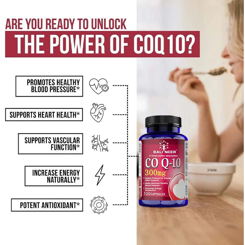 Coenzyme Q10 Capsules, 300 Mg, To Promote Cardiovascular Health and Heart Health, Provide Energy To Support Joint Health