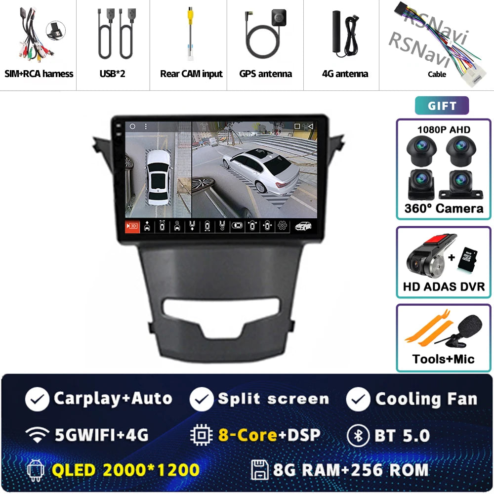 Android 15 For SsangYong Korando 3 Actyon 2 2013-2017 2K QLED Android Car Radio Multimedia Video Player GPS Stereo CarPlay 4G BT