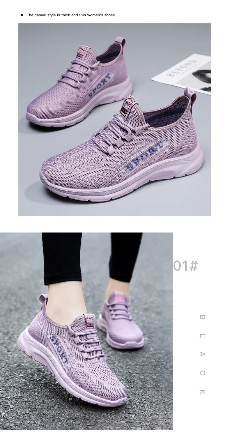 Sneakers 2025 New Fashion Wedge Platform Plus Size Casual Sports Shoes Women Lace-up Mesh Breathable Women's Vulcanized Shoes