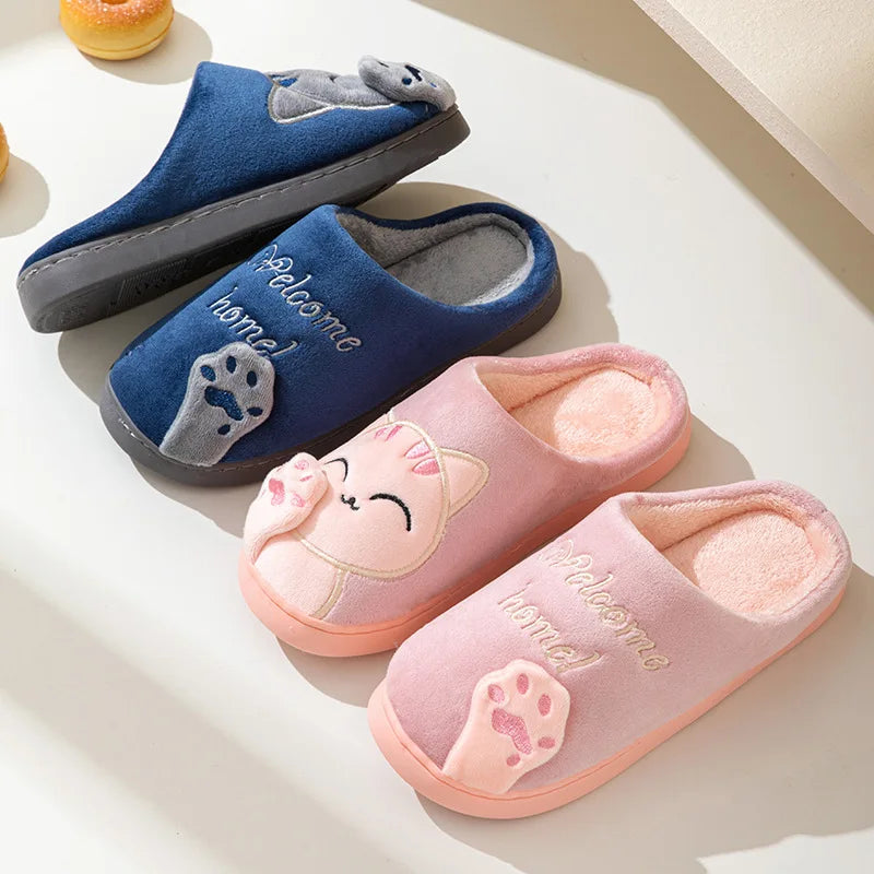 Cotton slippers women's autumn and winter new cartoon lucky cat Korean version cute warm indoor home