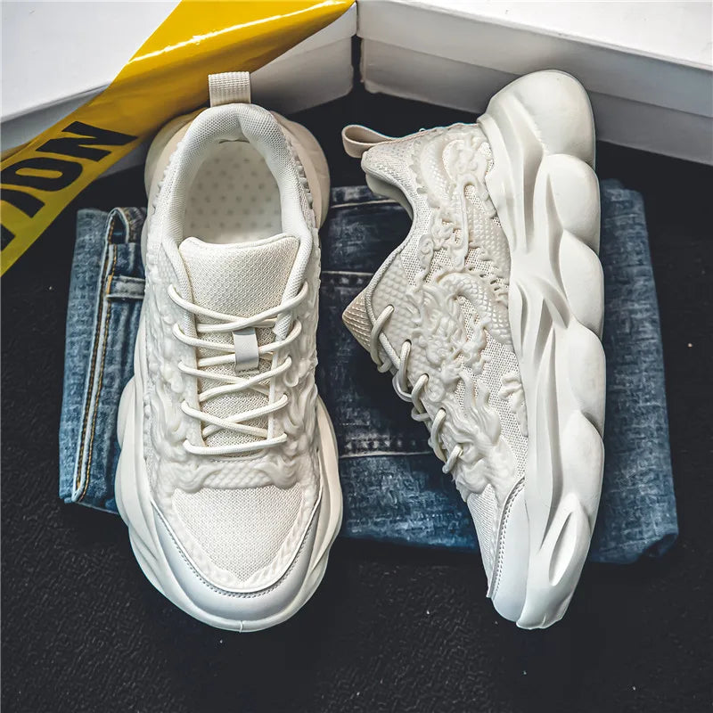 Men Casual Sneakers Cool Chinese Dragon Relief Shoes Luminous Platform Tennis Running Sport Shoe Lovers Walking Jogging Trainers