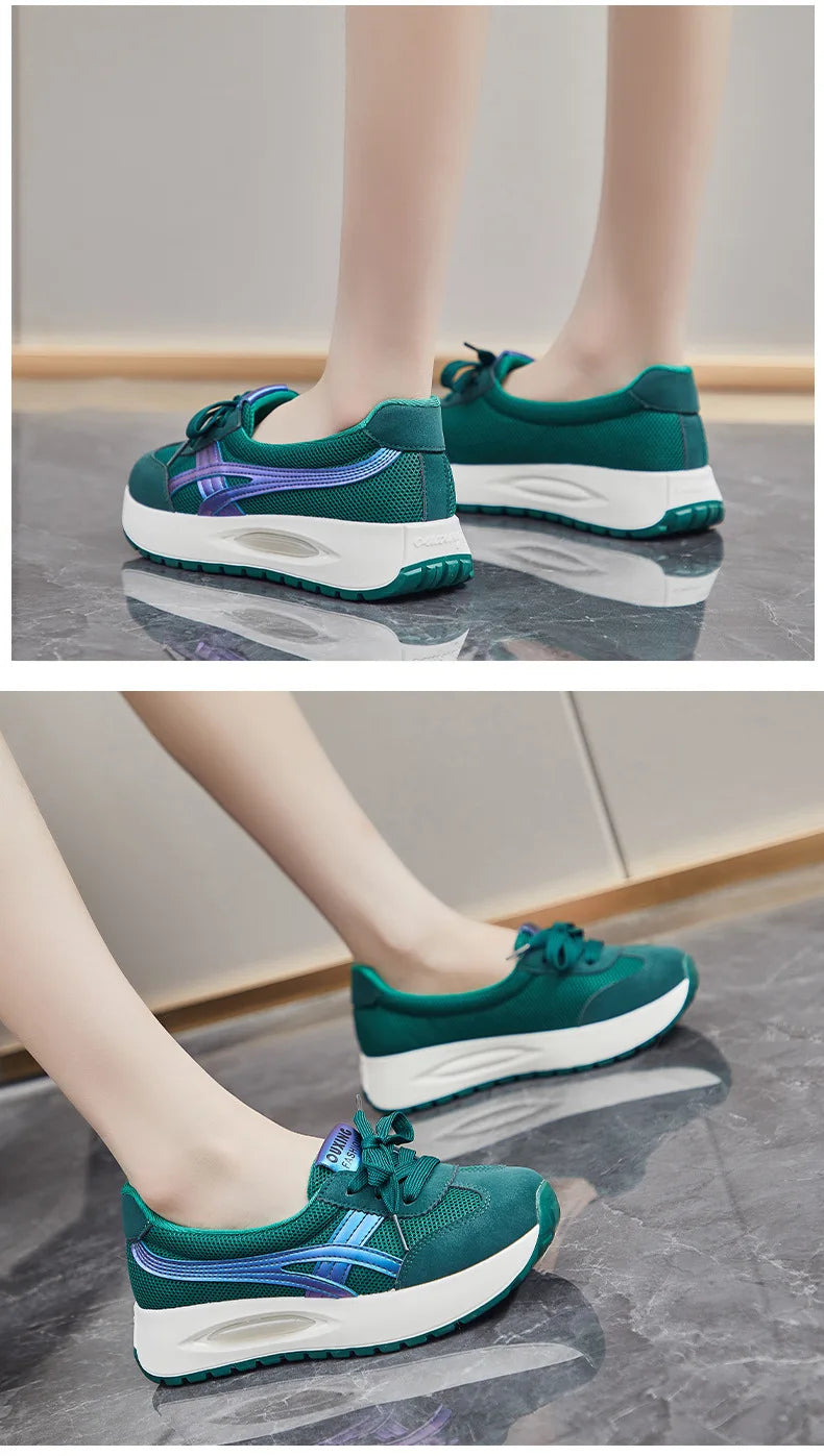 2024 Autumn New Mesh Casual Women's Flat Shoes Fashion Round Head Wedge Light and Smooth Women's Vulcanized Shoes