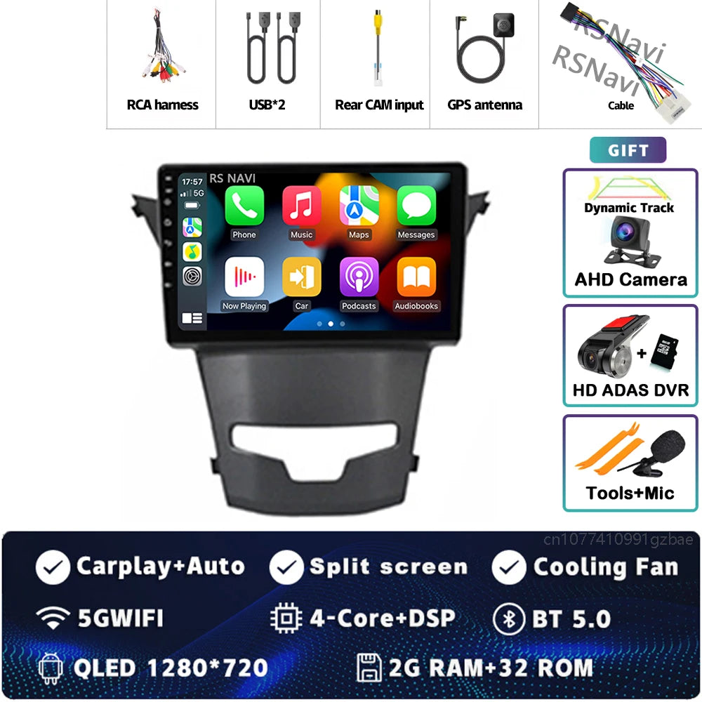 Android 15 For SsangYong Korando 3 Actyon 2 2013-2017 2K QLED Android Car Radio Multimedia Video Player GPS Stereo CarPlay 4G BT