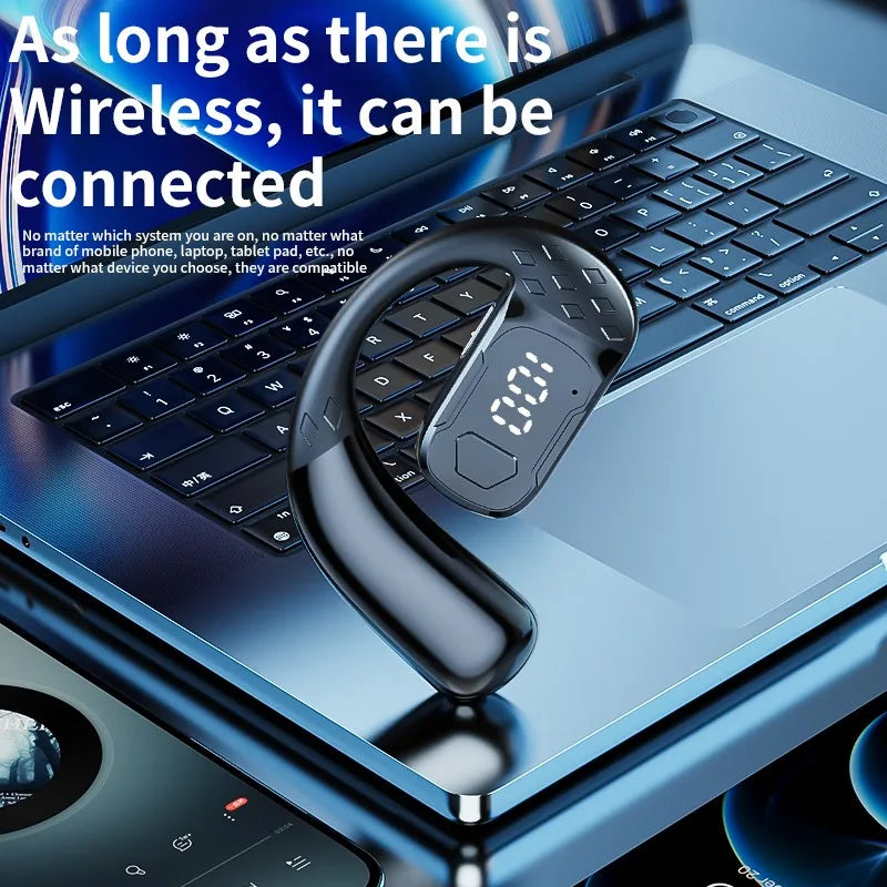 Wireless Bluetooth 5.4 open 180 ° rotating air conduction headset with LED battery display on both ears and microphone earphone