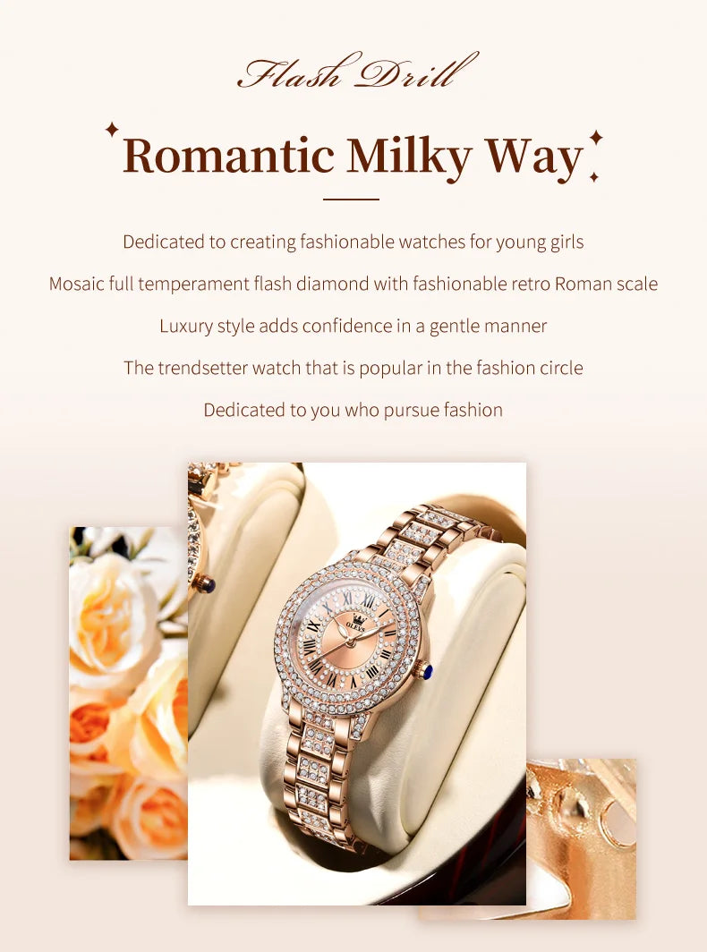 OLEVS 9943 Luxury Elegant Women's Watches Full Diamond Dial Waterproof Fashion Quartz Watch for Ladies Original Authentication SwiftNest