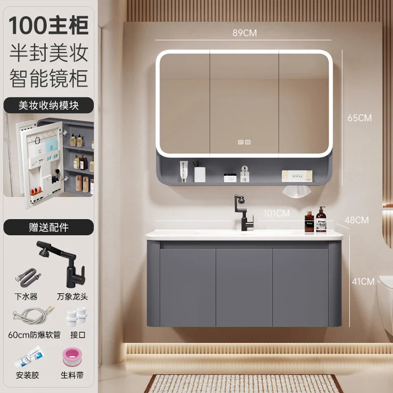 Standing Storage Bathroom Cabinet Shelf Light Mirror Organizer Bathroom Cabinet Vanity Shower Rack Banyo Dolabi Furniture