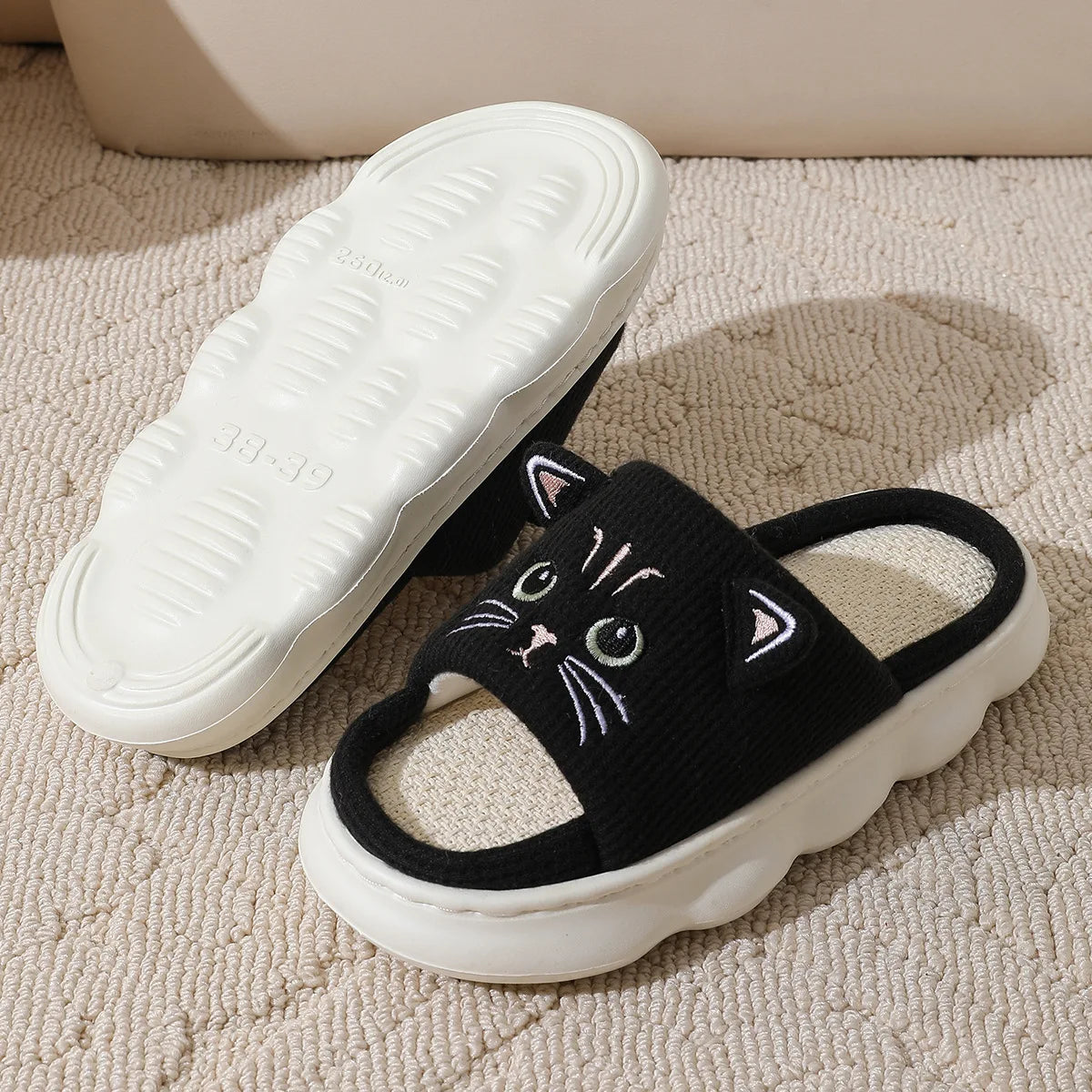 Smile Summer New Non-slip Breathable Sweat-absorbing Linen Slippers Women Thick-soled Four-season Cotton And Linen Slippers