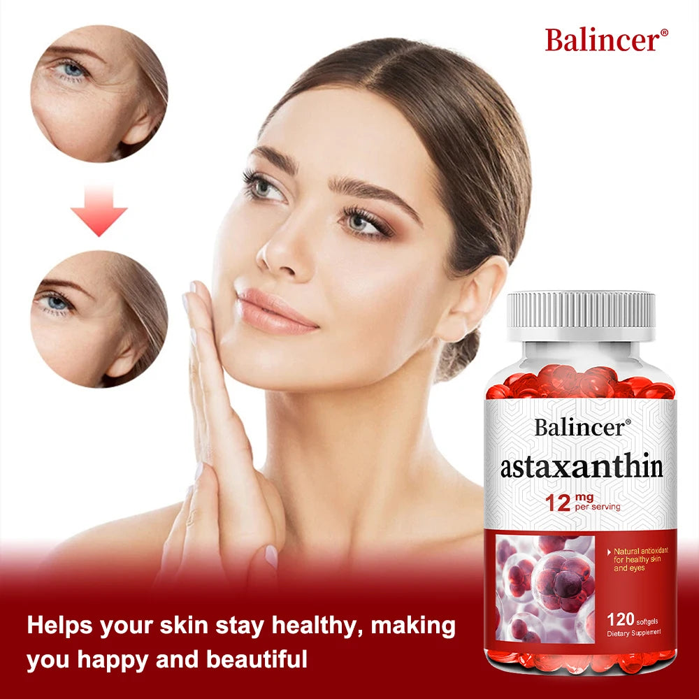 Astaxanthin 12mg - Supports Eye Health, Joint Health, Internal Circulation, Skin Health, Boosts Immunity, Improves Digestion