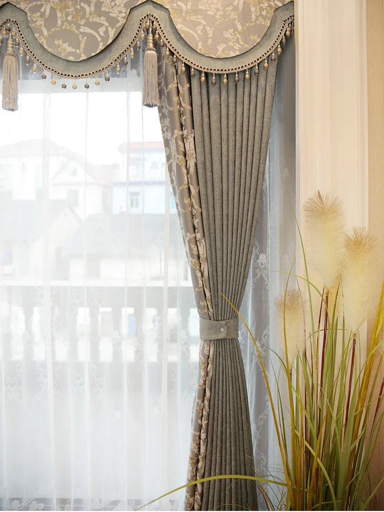 Custom Curtains for Living Room Simplicity Lace Splicing Green Chenille Blackout Embroidery Valance Tulle High Quality Fabric