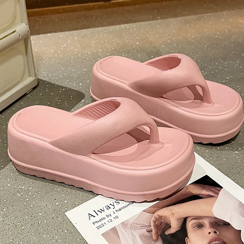 Crestar Summer Women's Platform Slippers Fashion Women Deep Heels Soft Beach Slippers New Outdoor Waterproof Soft-Soled Slippers