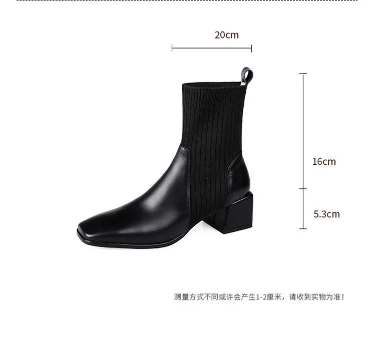 2023 Autumn Winter New Ankle Socks Shoes Women Fashion Large Size 43 Knitted Short Boots Women Slip on High Heels Botas De Mujer
