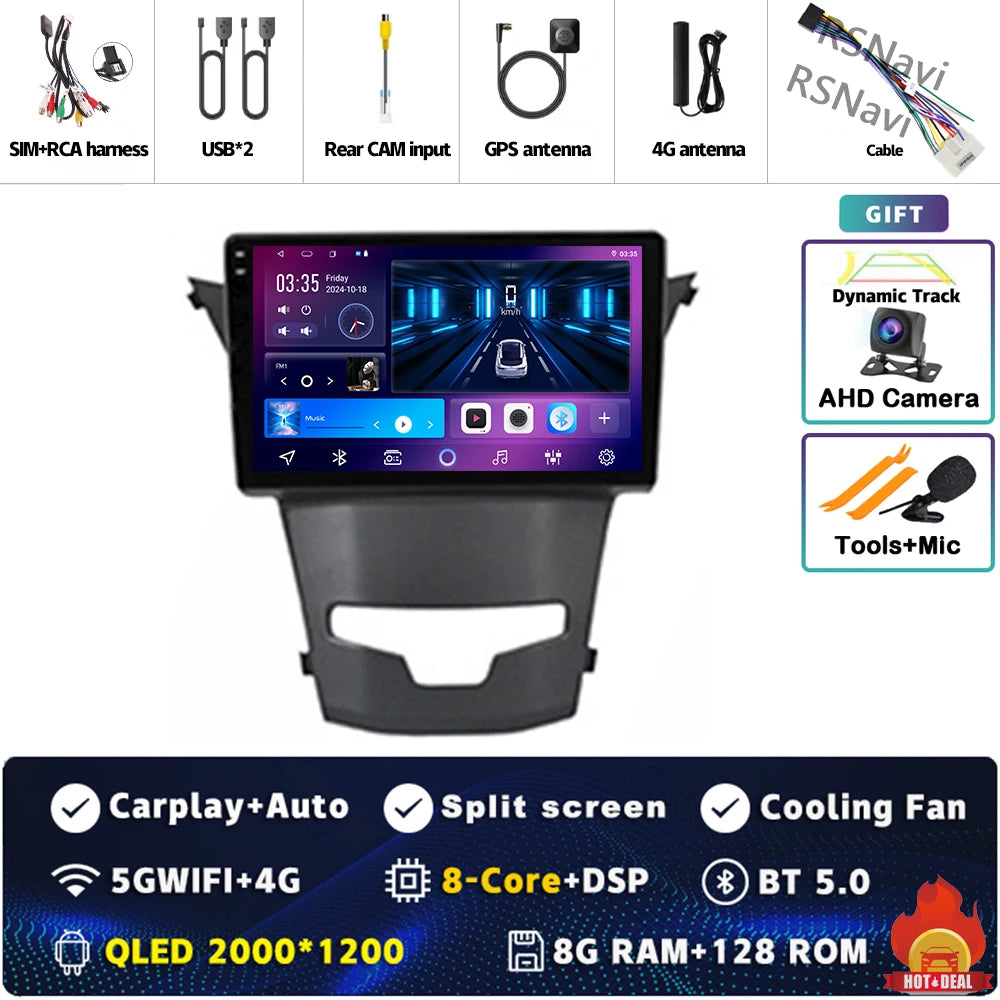 Android 15 For SsangYong Korando 3 Actyon 2 2013-2017 2K QLED Android Car Radio Multimedia Video Player GPS Stereo CarPlay 4G BT