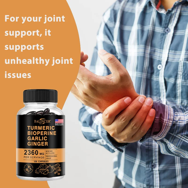 Turmeric Ginger Supplement for Digestive Health, Immune Health, Inflammation and Joint Health Powerful Formula