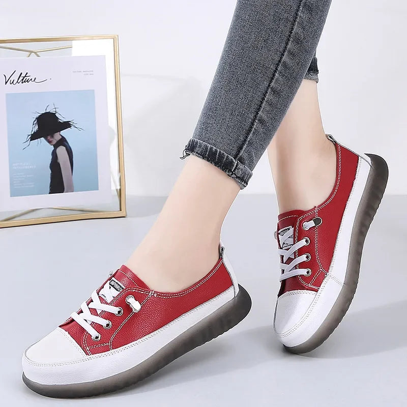 Genuine Leather Soft Sole Outdoor Summer Walking Vulcanized Shoes Women Jogging Sneakers Woman Flat Trainers Fitness Footwear