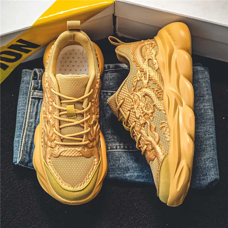Men Casual Sneakers Cool Chinese Dragon Relief Shoes Luminous Platform Tennis Running Sport Shoe Lovers Walking Jogging Trainers