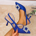 Crystal Square Buckle High Heels Sandals Women Spring Summer Slip On Pointed Toe Pumps Woman Thin Heel Party Wedding Shoes Mujer