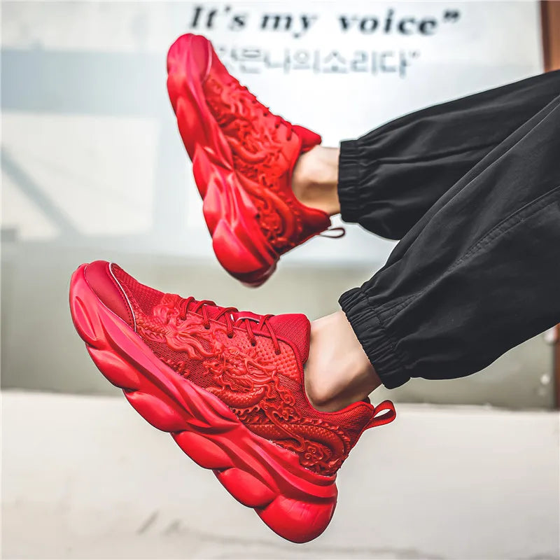 Men Casual Sneakers Cool Chinese Dragon Relief Shoes Luminous Platform Tennis Running Sport Shoe Lovers Walking Jogging Trainers