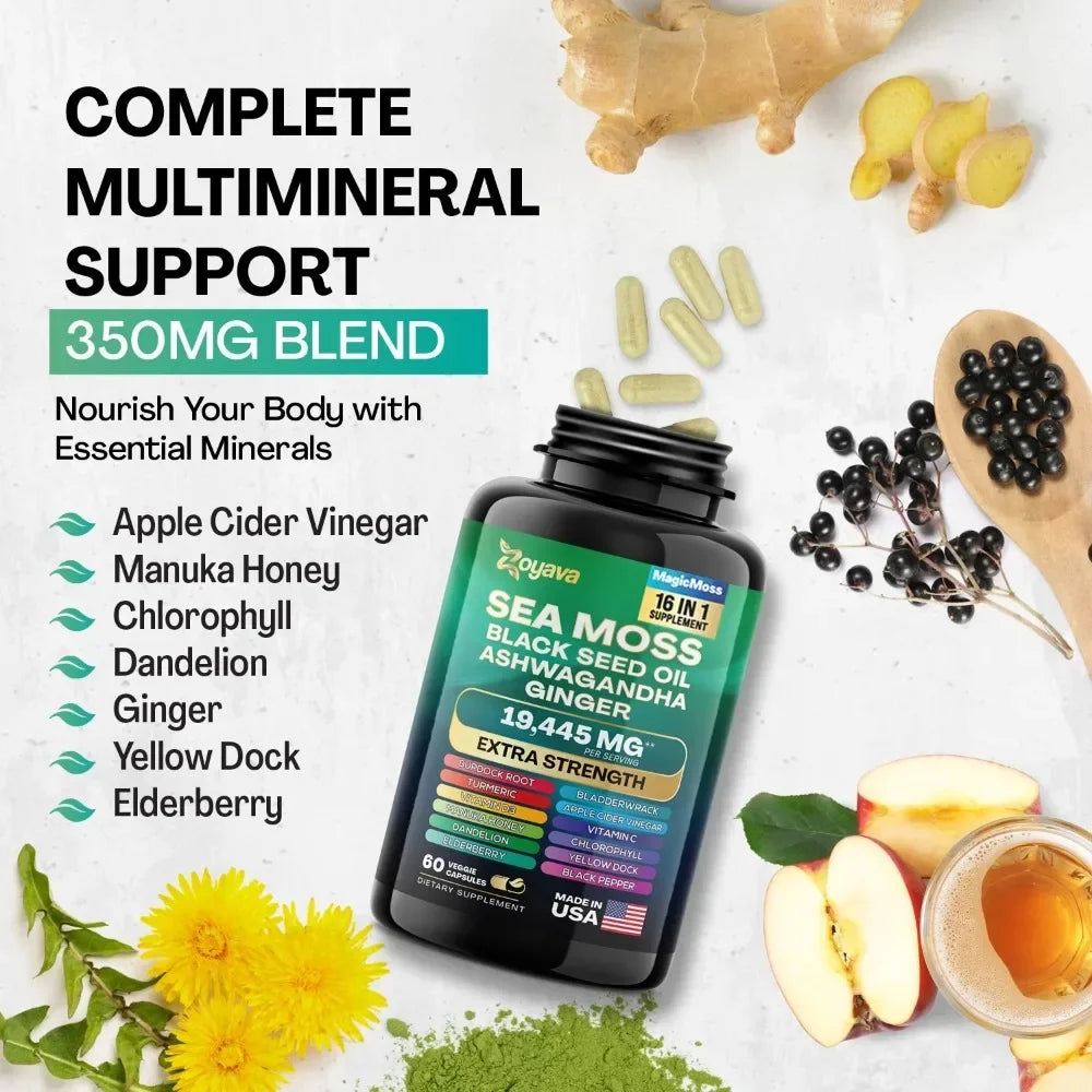 Sea Moss Blend, 19,445 MG All-in-One Formula with over 15+ Super Ingredients, Extra Strength & High Potency