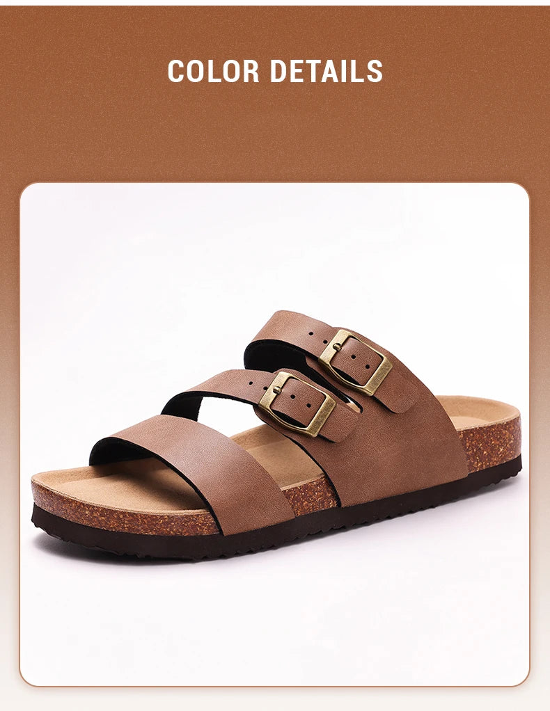 Comwarm Women New Clogs Slippers Summer Fashion Open Toe Beach Shoes With Double Buckle New Cork Footbed Mule Sandals Home Slide
