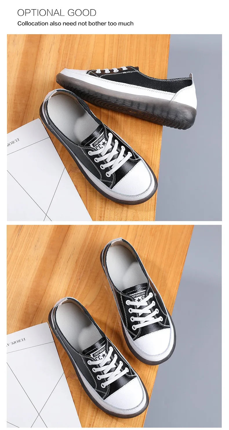 Genuine Leather Soft Sole Outdoor Summer Walking Vulcanized Shoes Women Jogging Sneakers Woman Flat Trainers Fitness Footwear