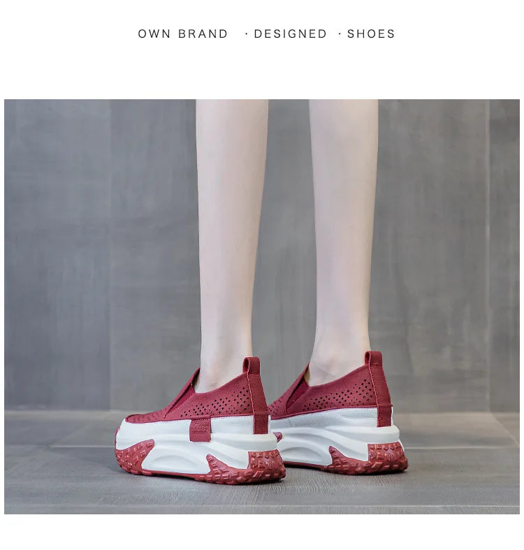 Fujin 7cm Genuine Leather Women Vulcanized Platform Wedge Chunky Sneaker Casual Stable Fashion Skate Boarding High Brand Shoes